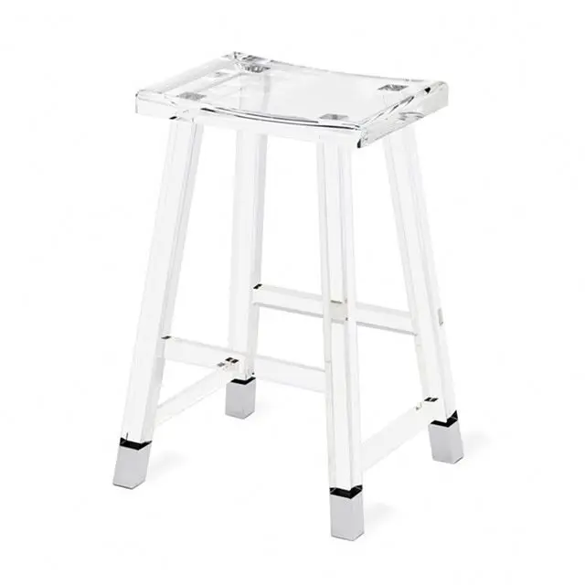 Jac 373 Clear Acrylic Vanity Bench With White Vinyl Cushion