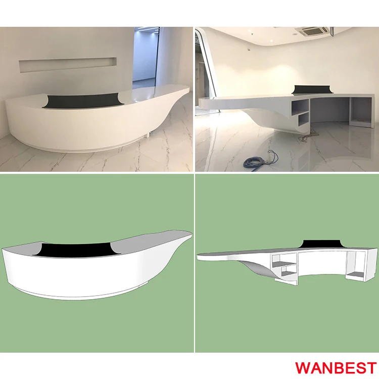 Luxury Artificial Marble Lighted White Restaurant Nail Salon Spa Reception Desk Cashier Counter