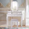 Elegant Bedroom Wooden Dressing Mirrored Makeup White Dressing Mirror Jewelry Cabinet Table Makeup Vanity Desk with Stool