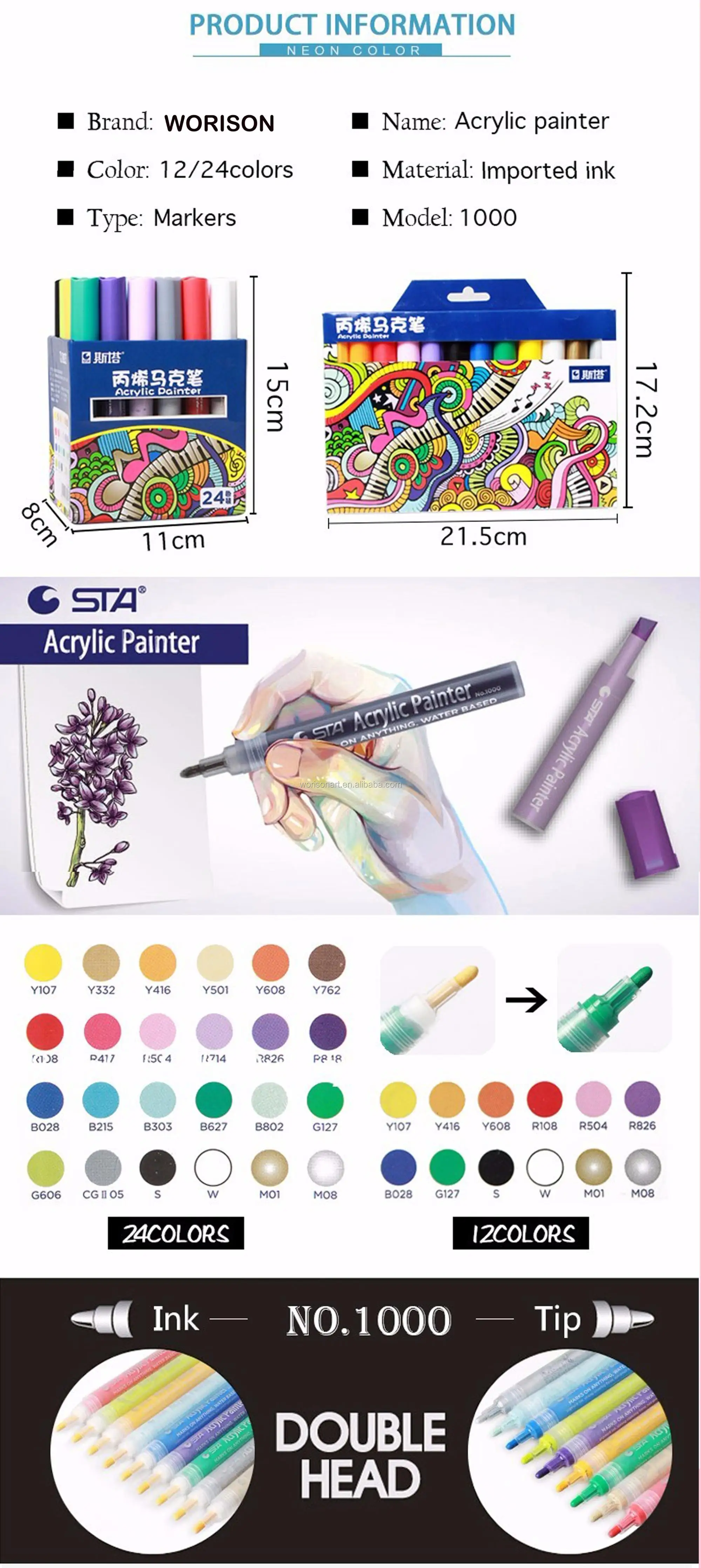 Ready To Ship Sta Acrylic Paint Marker 24 Colors Set Permanent Drawing