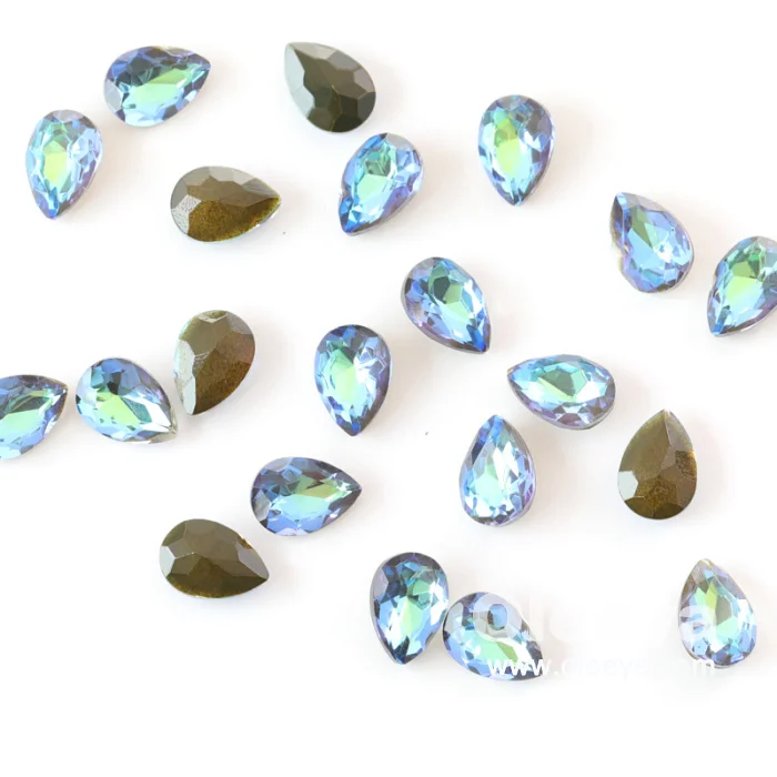 Factory Wholesale High Quality Mocha Shimmer Series Glass Pointed Back Teardrop MK Colors Rhinestones for Nail Art Decoration