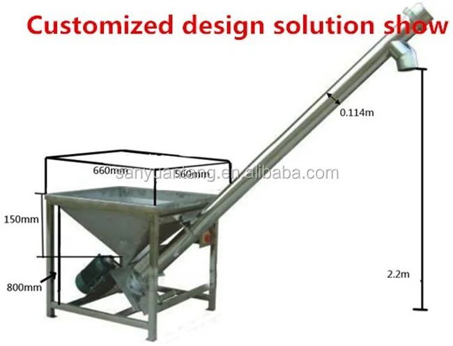 Stainless steel screw conveyor with hopper for powder / sand / grain conveyor