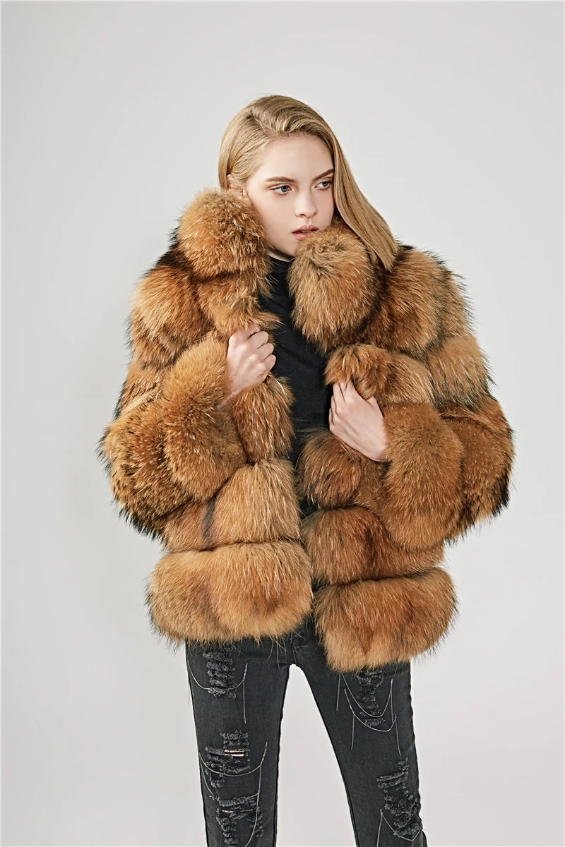 wholesale women winter real natural raccoon dog fur coat fashion