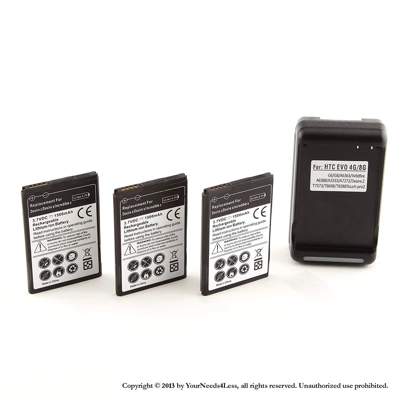 YN4L 3 X 1500mAh Replacement Batteries for HTC Droid Incredible 2 ADR6350 ; HTC Droid Incredible S S710e + Wall Dock Charger Bundle
