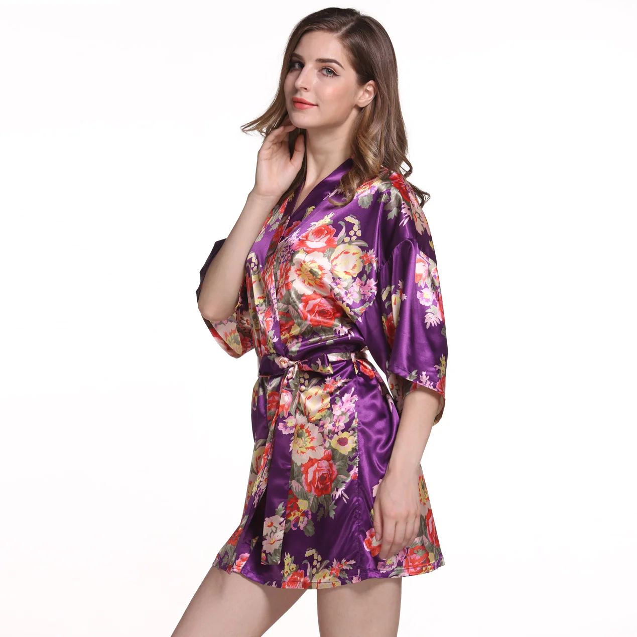 floral satin kimono robe