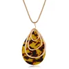 Gold snake chain wire wrap metal circle tortoise teardrop necklace