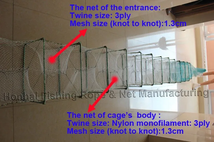 Factory Fish Cage Trap Frame 34cmx 21cx 29 Sections Net Pe 3plyx1.3cm