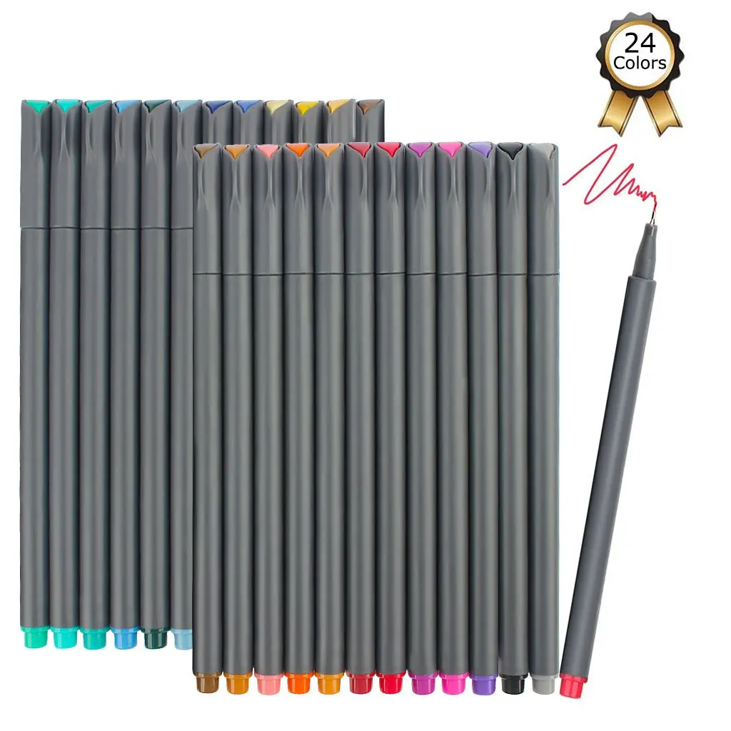 Fineliner Pens, iBayam 24 Colors Fine Tip Colored Writing Drawing Markers Pens Fine Line Point Marker Pen Set for Bullet Journal Planner Note Calendar Coloring Office School Supplies Art Projects