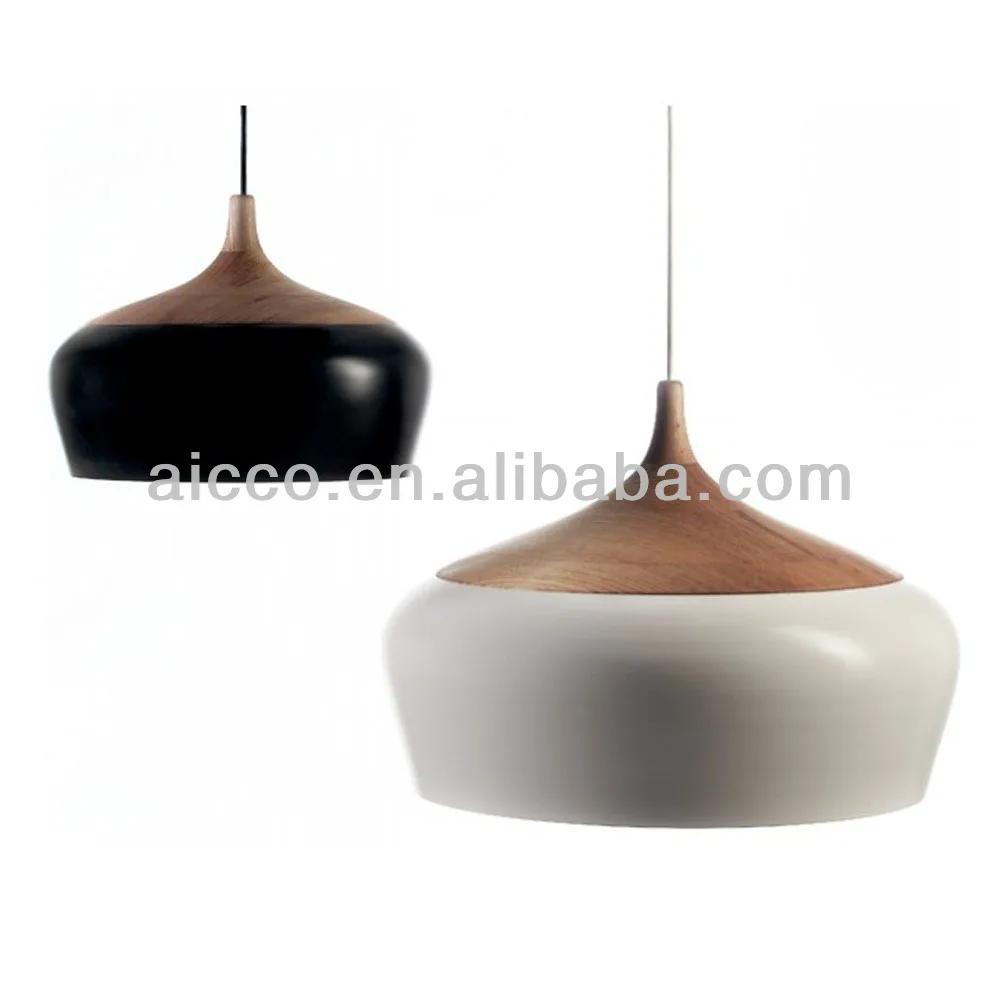 Moderne houten coco hanglamp met metalen kap kroonluchter ...