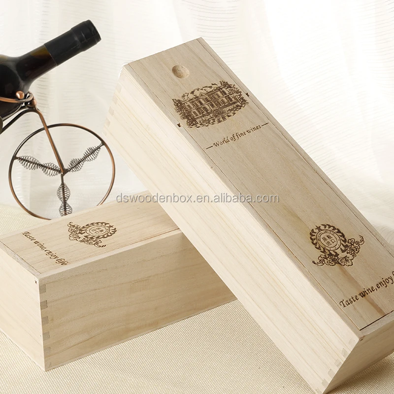Unfinished Sliding Lid Single Wooden Wine Box With Ropes Buy Single