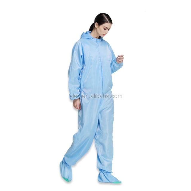 ES11102 white 5mm grid antistatic fabric ESD polyester smock coverall with button for Cleanroom Working