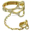 Gold Hair Stylist Dresser Beautician Scissor Shears Rhinestone Slave Ring Stretch Bracelet