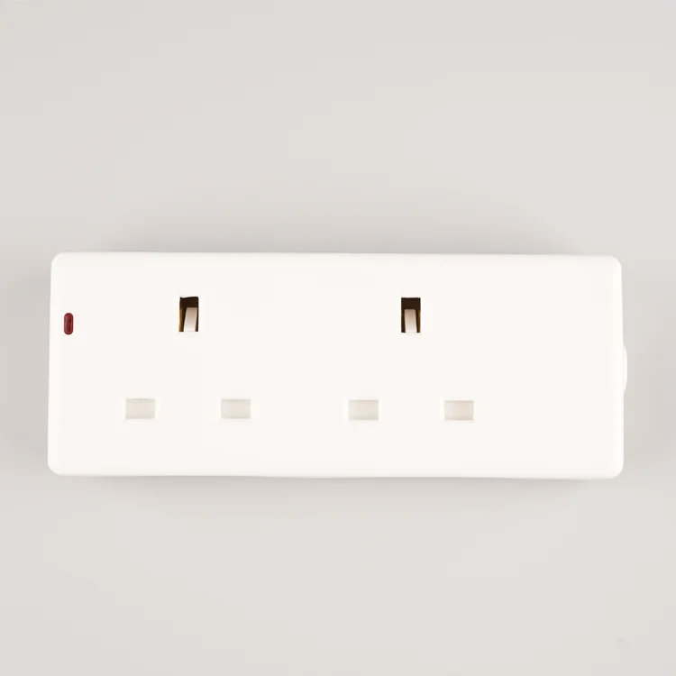 Wk 2way Extension Lead White Cord 13a Uk Plug Socket Wall Mount Slots With 2 Meters 1.25mm