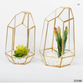 Irregular Clear Glass Prism Geometric Terrarium, Indoor Table Succulent Plant Pots