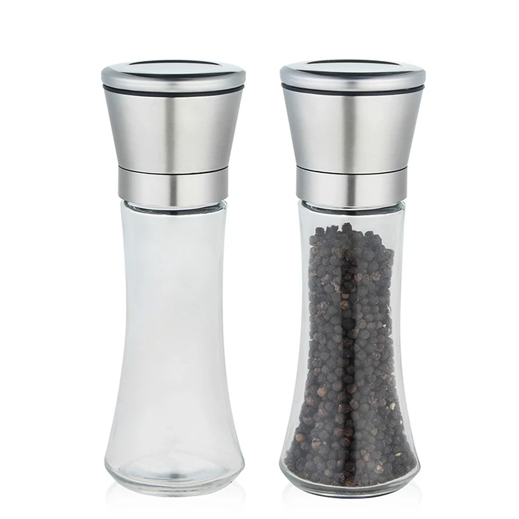2019 New Trend Product Hot Sale kitchen accessories Manual 304 Stainless Steel Caps Glass Salt Pepper Grinder