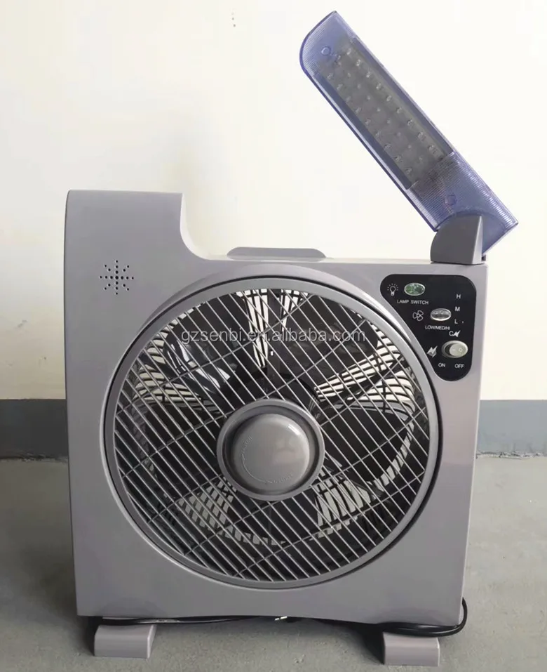 12 Inch Solar Rechargeable Battery Operated Box Fan With Led Light