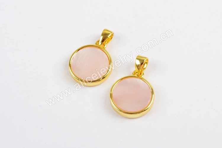 Wx984 Round Moonstone Connector With Gold Bezel Charms For Jewelry