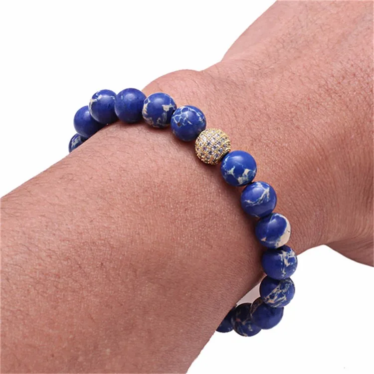 Elastic Rope Micro Inlay Zircon Fashion Sea Sediment Jasper Beaded Bracelet