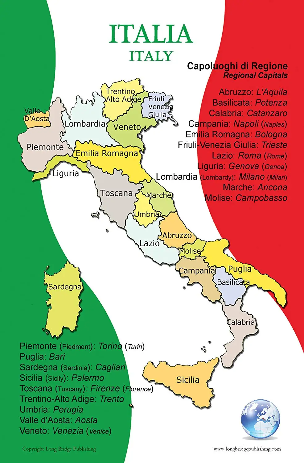 Buy Poster in Italian - Map of Italy and Its Regions, for Classroom