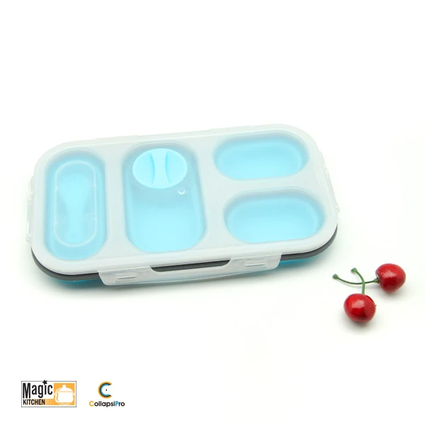 4-Compartment Collapsible Silicone Lunch Box Food Storage Container With Fork Spoon