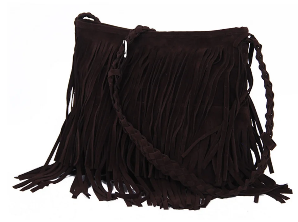 Fashion Women Suede Material Fringe One Shoulder Cross Body Messenger Bag