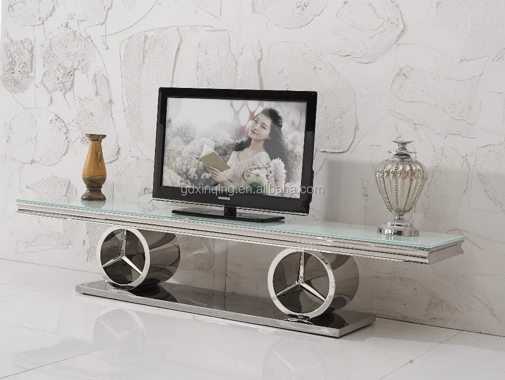 Home Funituire Stainless Steel Frame Tempered Glass Modern Tv Stand