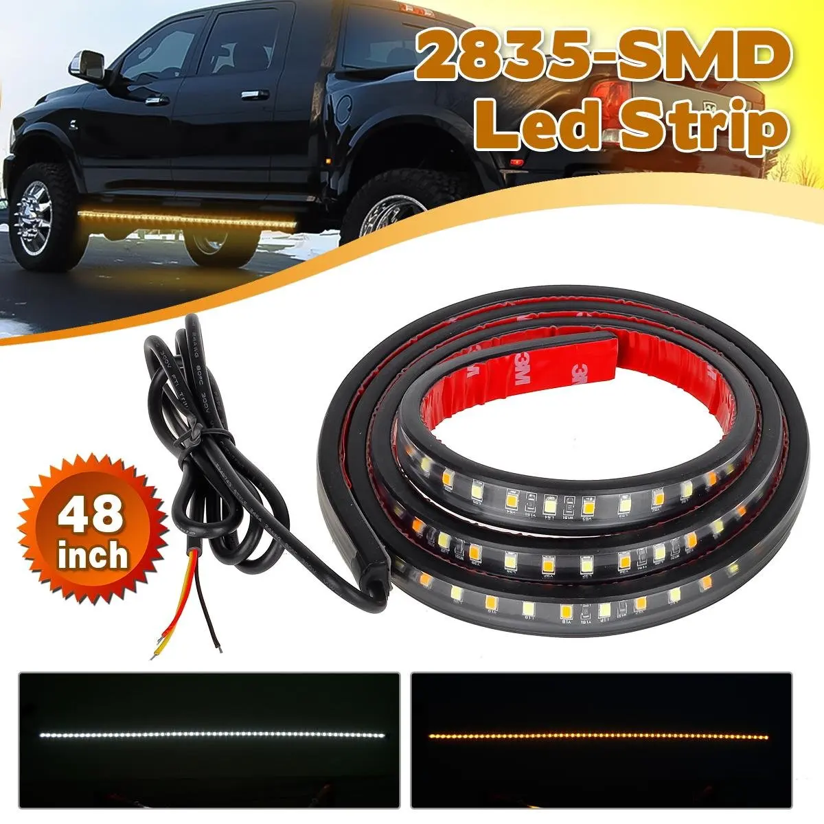 Partsam 48" Side Mounted Led Running Light Kits Amber/White 120LED Truck SUV Flexible
