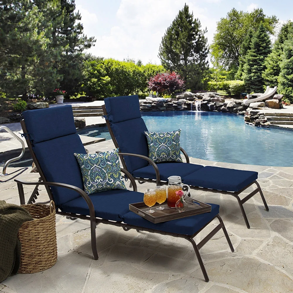Navy Blue Outdoor Chaise Lounge Chair Beach Garden Furniture Seat