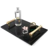Home Rectangle Stone Serving Tray Marble Cheese Tray Metal Handle Finish Marble Serving Tools Home Decoration Natural Stone