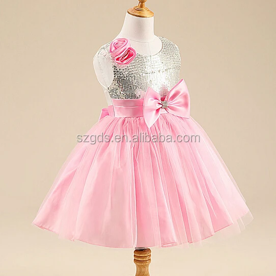 Shinny Red/ Pink Baby Girl Party Dress Children Frocks Designs Baby