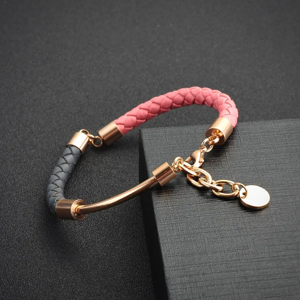 Wholesale Products New Design Two Type Braided Leather Stainless Steel Bangle Womens Bracelet Sale