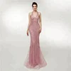 Luxury Heavy Beaded Crystal V Neck Halter Lilac Purple 2018 New Long Mermaid Evening Dress Fashion Women's Dinner Party Gowns