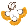 Bohemian Vintage Ethnic Leather Rope Chains Pendant Necklaces Circles Long Tassel Drop Earrings Jewelry Set