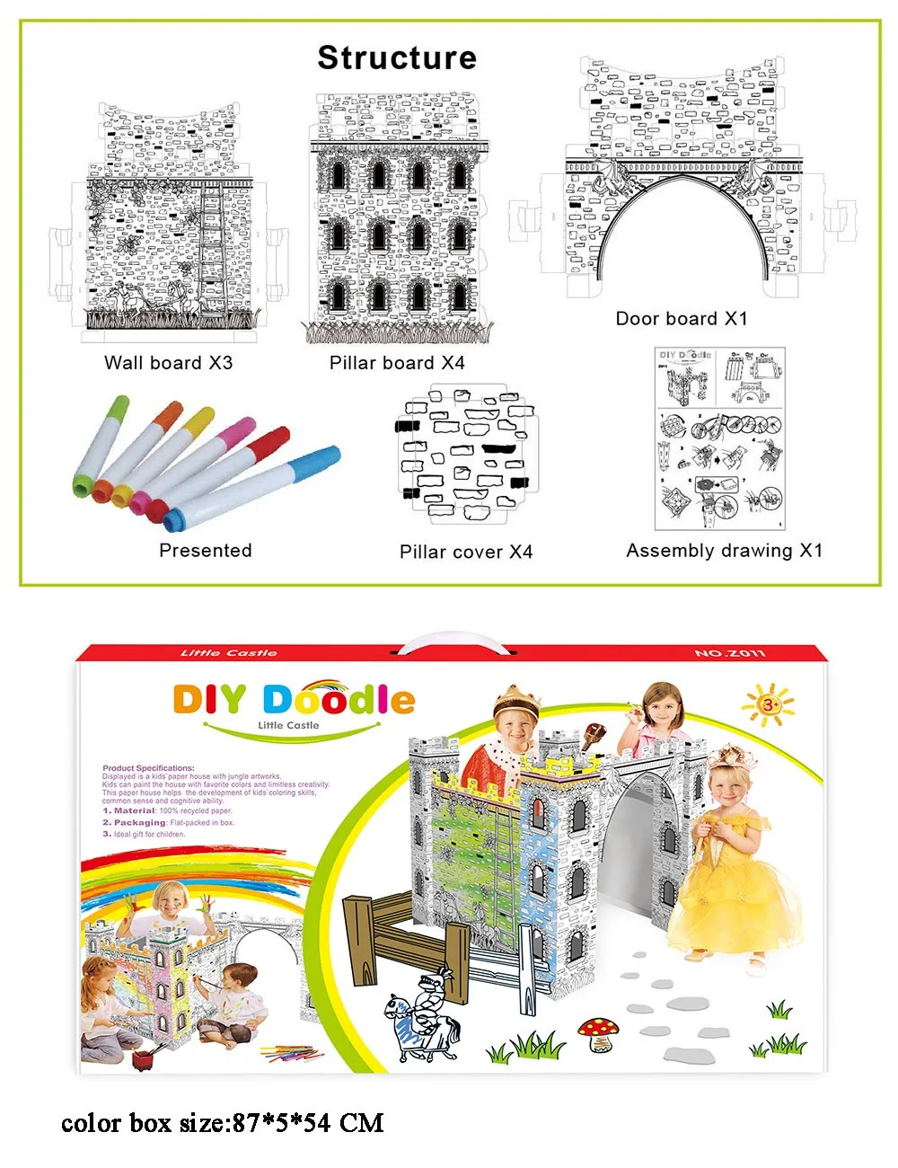 DIY Christmas 3D Playhouse Easily Foldable for Storage Kids' Coloring House  fortress Family Activities Coloring Your Own Crafts（6ML） 