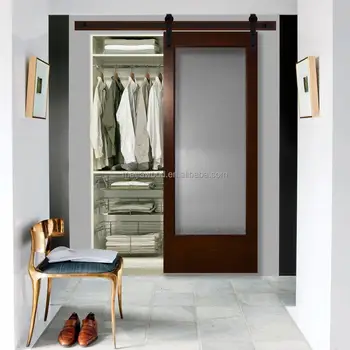 Modern Full Lite Rain Glass Stained Pine Interior Barn Door With