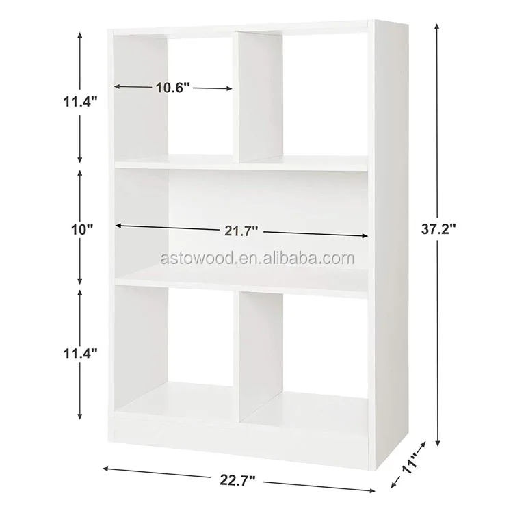 Wooden Bookcase Open Cubes Shelves Free Standing Bookshelf Storage