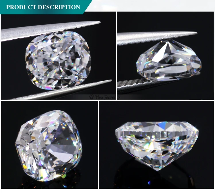 Girdle faceted strong color and fire loose moissanite stone long cushion crushed ice cut moissanite price.jpg