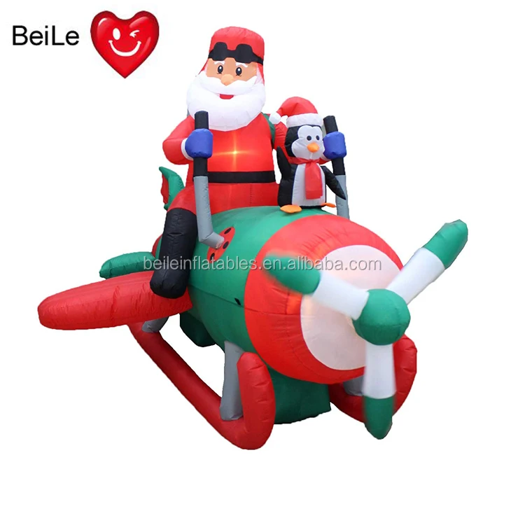 8 Foot Long Christmas Inflatable Santa Claus With Penguins On