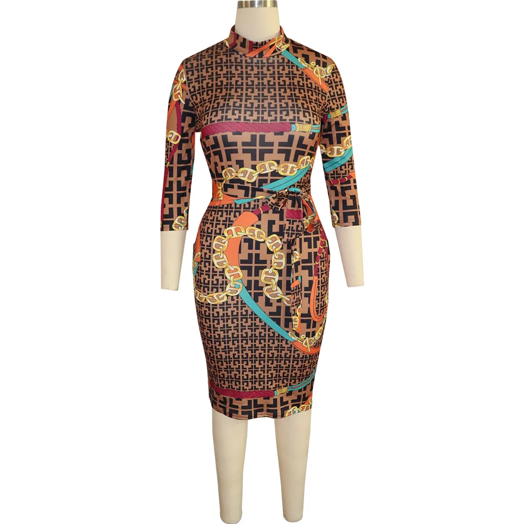 QM3545 women latest sexy printed bandage bodycon bohemian boho dress