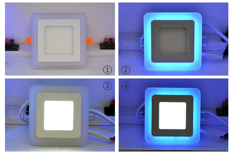 Aluminum housing square and round shape 12+4w led ceiling panel light 3 colors dimmable