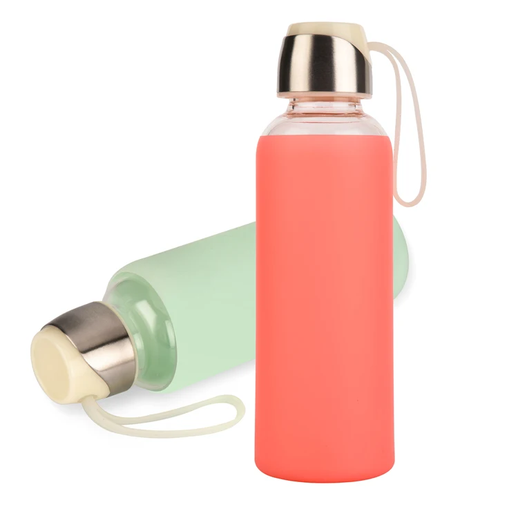 ODM OEM Amazon hot sale custom logo BPA free leakproof glass water bottle with silicone sleeve