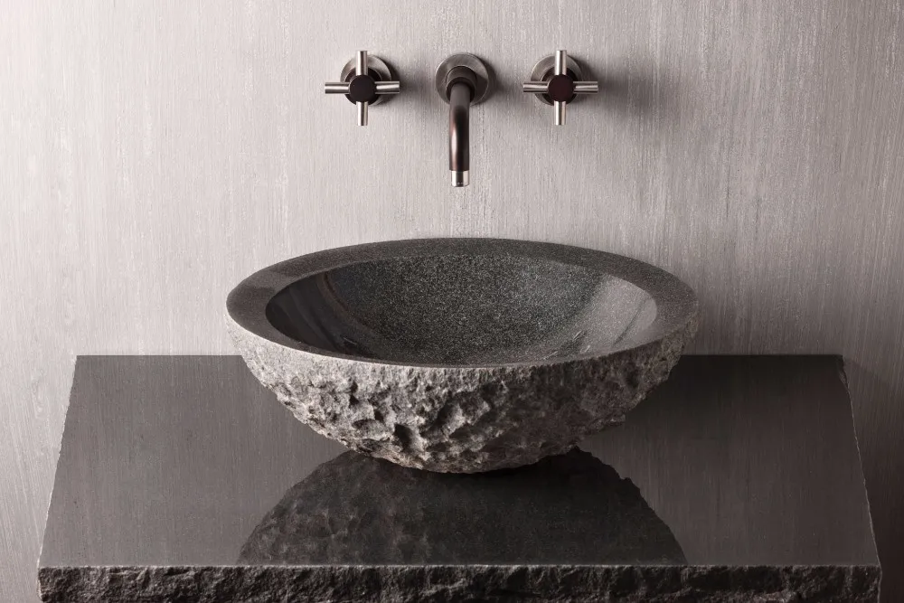 Hot sale bathroom washbasin natural stone black granite vessel sink
