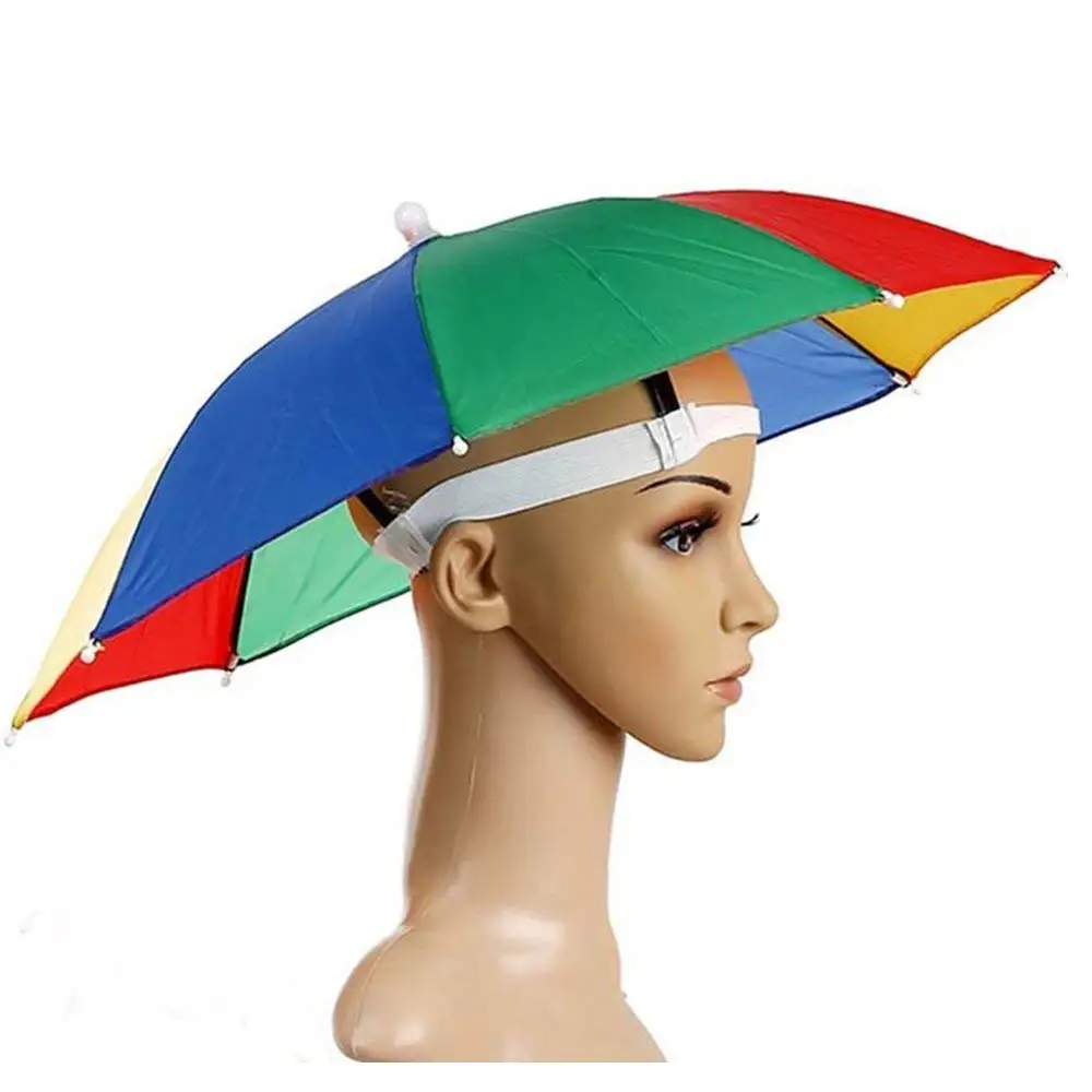 SODIAL R 26 Diameter Elastic Band Fishing Headwear Umbrella Hat Dark Blue.