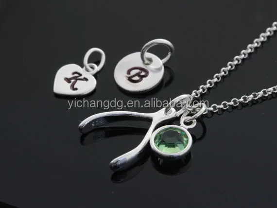 Silver Wishbone Necklace, Personalized charm, Sterling Silver Wishbone Pendant. Choose chain. Graduation Gift, Teens, Friends, Make a wish.jpg