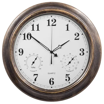 Waterproof 18 Inch Large Indoor Outdoor Wall Clock With Temperature And ...