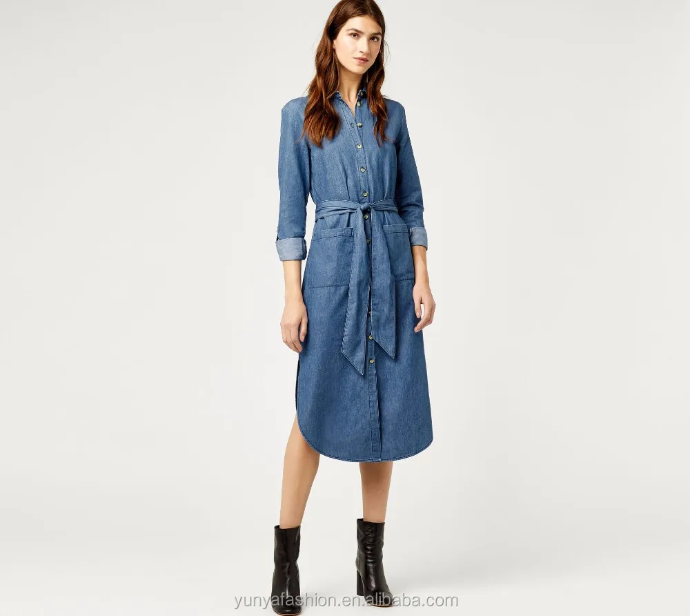 long sleeve denim midi dress