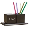 KH-WC009 Manufacturer Custom Decor Square Stand Kid Desk Table Wood Digital Led Alarm Clock With Pen Holder