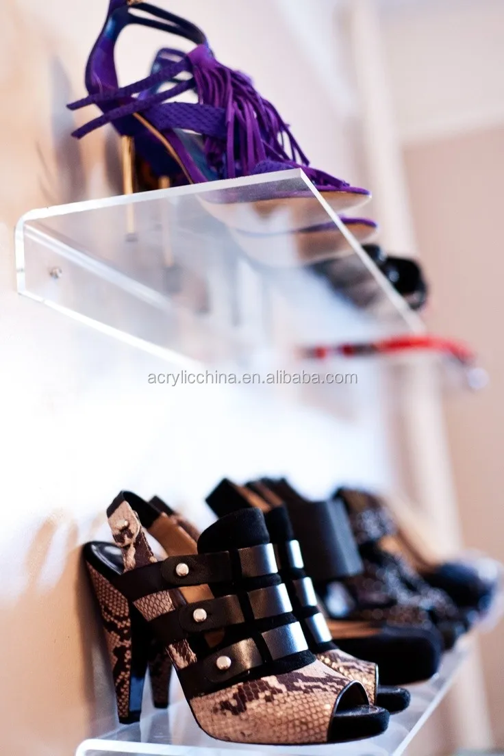 Wall Mounted Shoe Shelf/shoe Display Rack/acrylic Slatwall Shoe Rack