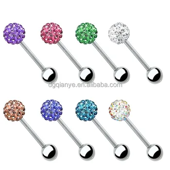 Stainless Steel Tongue Barbell Crystal 