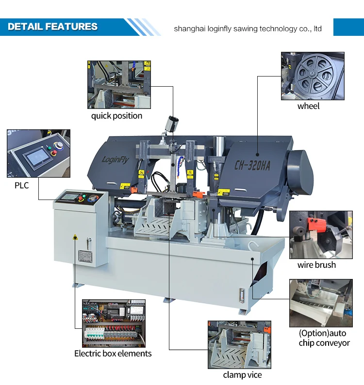 CH-320HA Double Column Automatic Band Saw Machine Condition Gear Motor Core Components Iron Cut Mechanical Tension Method New